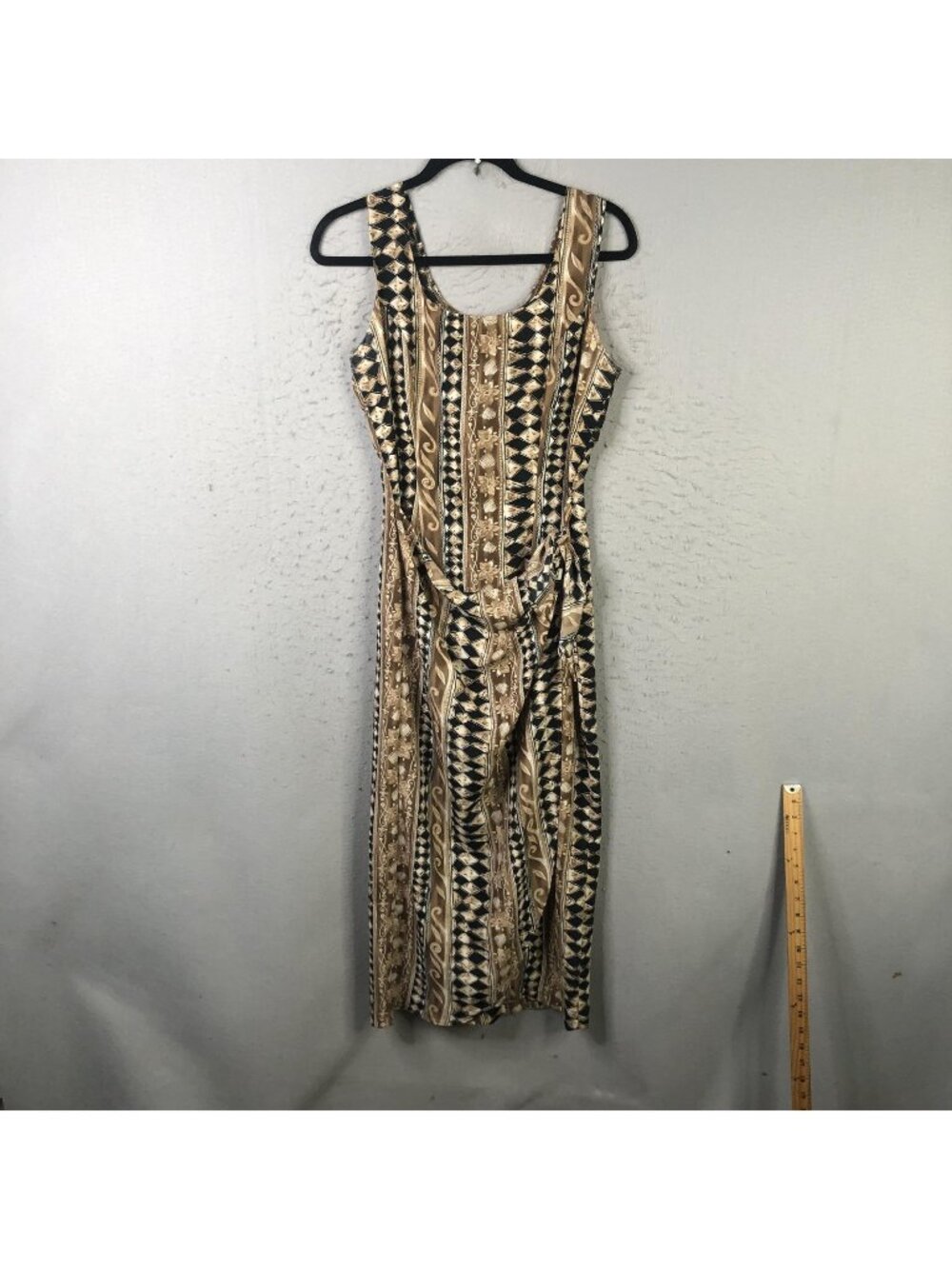 Vintage Jay Jacobs Dress Womens M Brown Floral Geometric Maxi Tank Belted USA